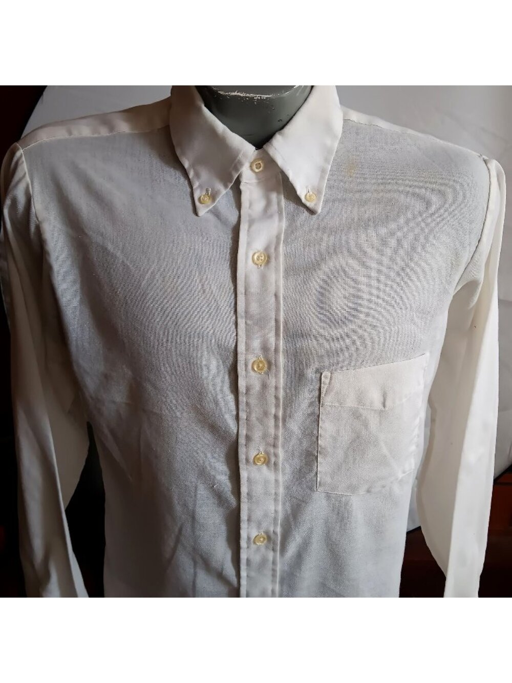 1970's Vintage Mens Large Oxford Shirt Button-Up Lazy Dad Lawyer Distressed 16.5